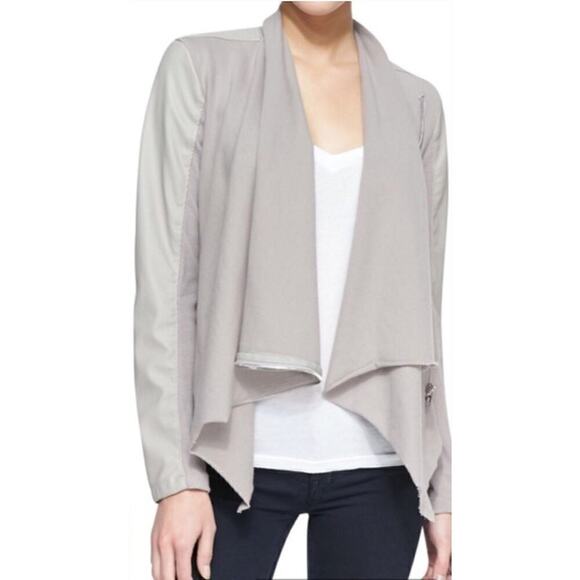 BlankNYC Private Practice Vegan Leather & Cotton Drape Front Moto Jacket Gray, S - Picture 5 of 16